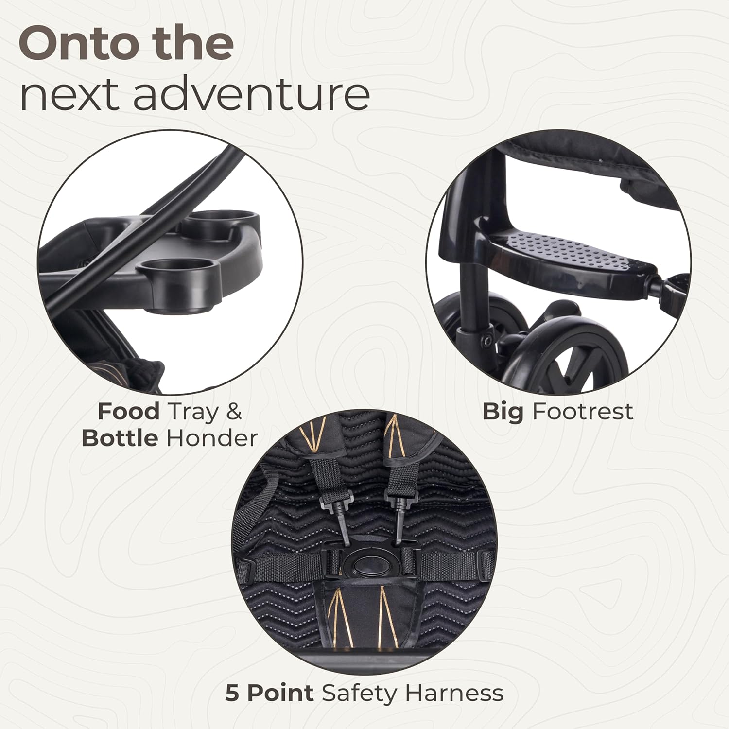 Stylish LuvLap Sunshine Plus foldable stroller for babies, featuring a sleek black and gold design, adjustable canopy, and compact fold for easy transport. www.usmile.toys